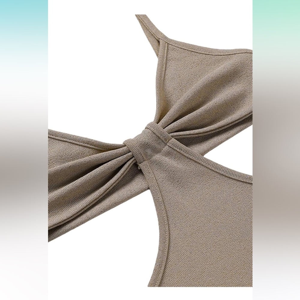 Spaghetti Strap Nude Khaki Cutout Maxi Dress Size Medium - Picture 2 of 8